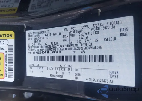 2023 Ford Bronco Outer Banks z USA, uszkodzony, nr VIN 1FMEE5DP3PLA95668